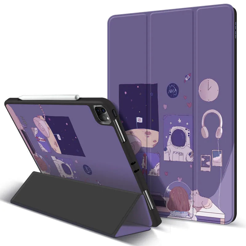 iPad Pro anti-drop protective case with magnetic pen slot and adjustable stand in simple style