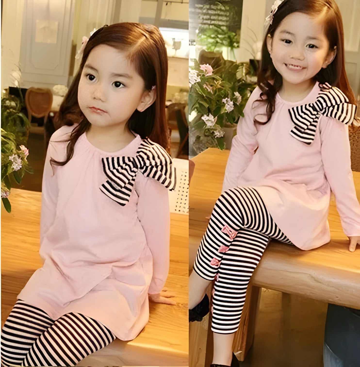 Pink cotton girls two-piece outfit with short-sleeve T-shirt and matching shorts on hanger.