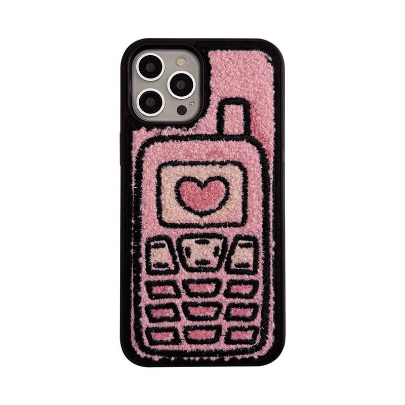 Pink towel embroidered TPU iPhone case showing textured surface on back cover.
