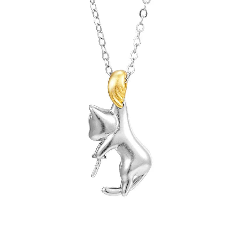 925 sterling silver clavicle chain with cat pendant in D3247 colour options