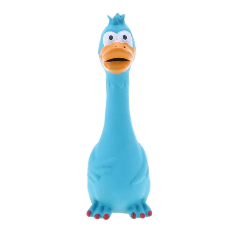 Dog screaming chicken sounding toy in natural latex, 20cm, bite resistant, black colour, on plain background
