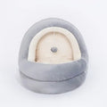Cat house bed in crystal velvet with removable mattress, small size 42x40x38cm, Beige grey colour