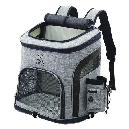 Breathable nylon pet backpack for pets up to 20 kg in grey colour with medium-to-hard structure