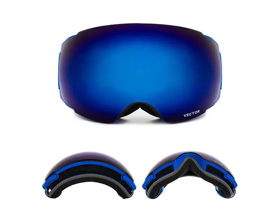 Compass ski goggles with double-layer anti-fog spherical lens and magnetic lens change system in blue colour