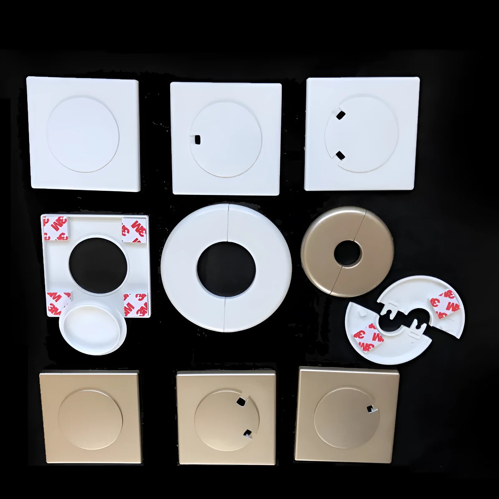 White ABS plastic decorative sticker covering ring for hiding wall holes and cables.