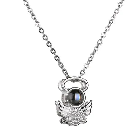 I Love You necklace with zircon pendant in silver, 100 languages design, chain length 40+5 cm
