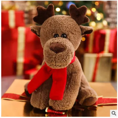 Super soft short plush snowman ragdoll elk doll with cartoon deer horns