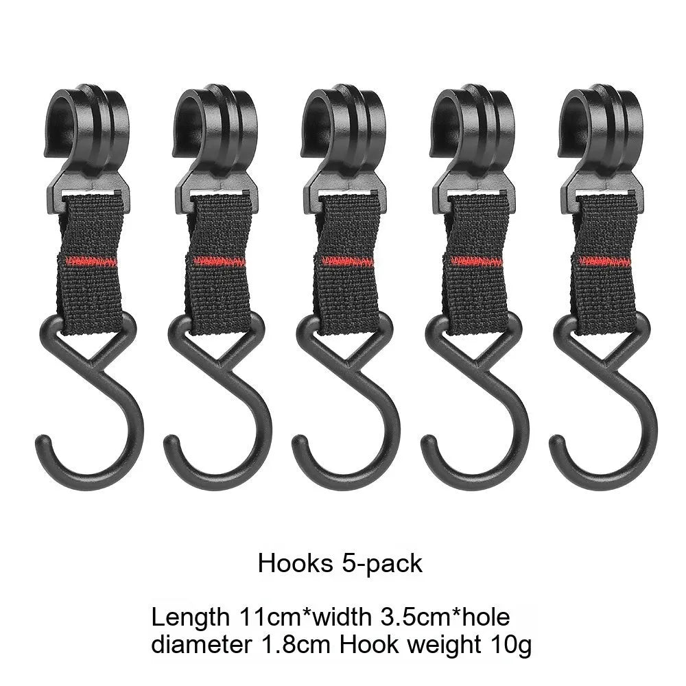 Folded and unfolded aluminium camping drying rack with hooks and side hanger.