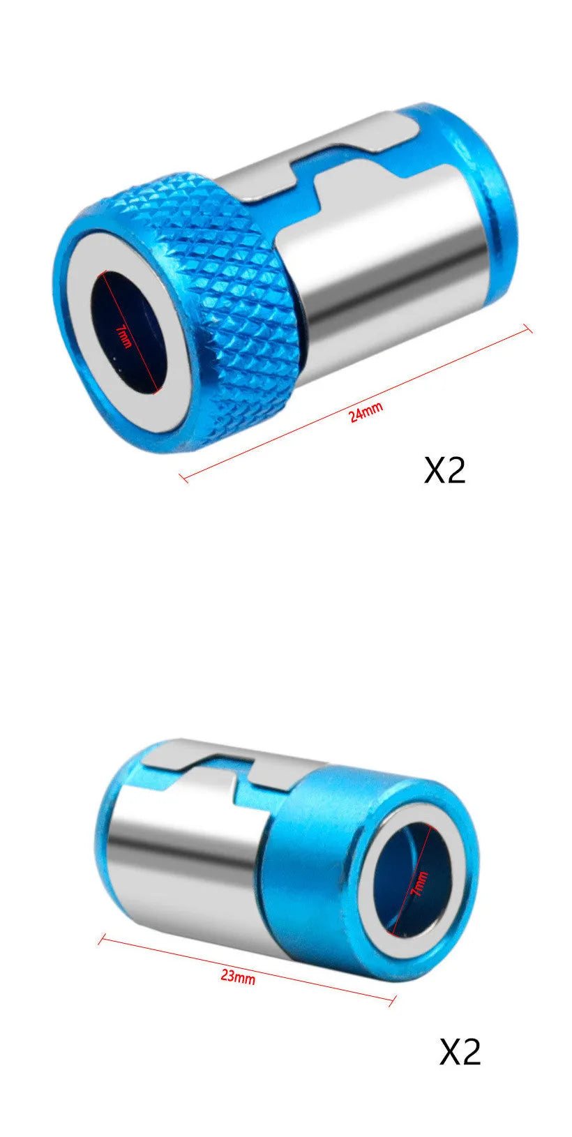 Light blue magnetic screwdriver bit with slotted head and high-carbon steel construction