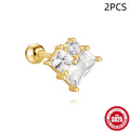 S925 sterling silver flower stud earrings with red gravel stone and gold electroplated finish