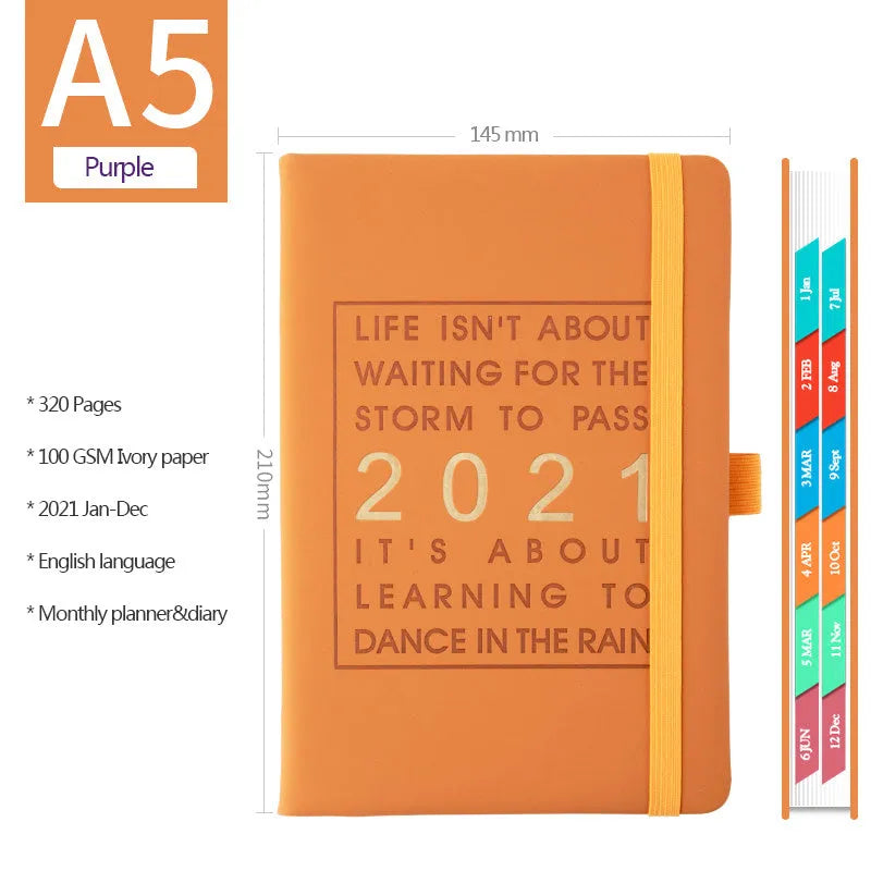 Self-discipline daily planner with imitation leather cover in multiple colour options
