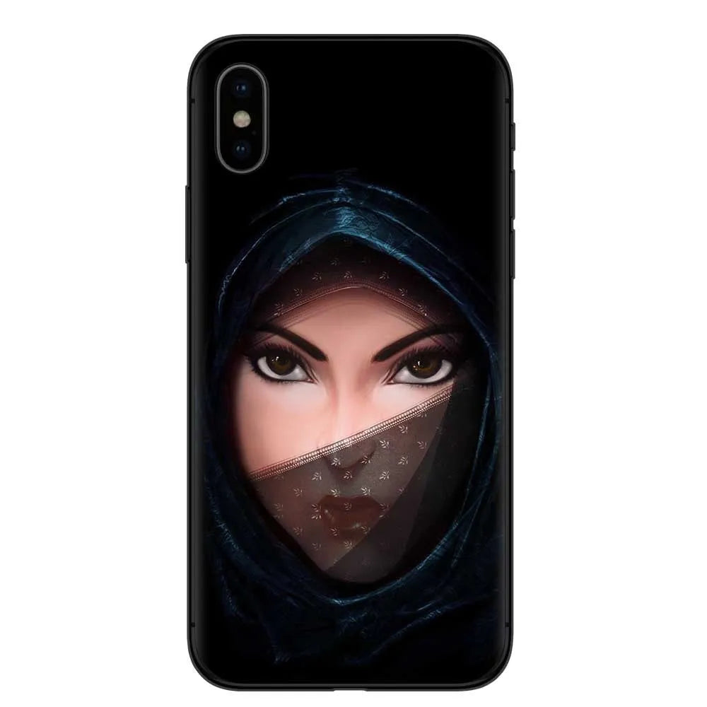 Islamic hijab veil girl TPU phone case with rhinestones floral letters painted design for iPhone