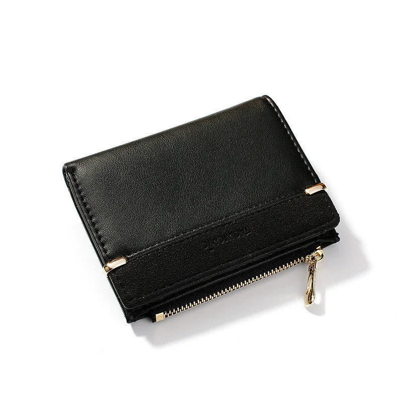 Short ladies wallet with zipper closure showing multi card slots and compartments in PU leather