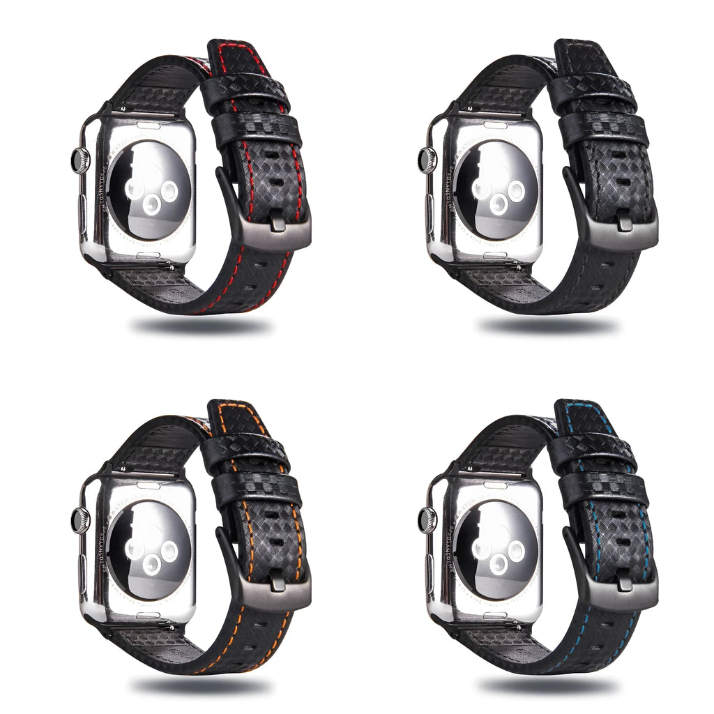 Carbon fibre leather Apple Watch strap in multiple colours with PC hard case