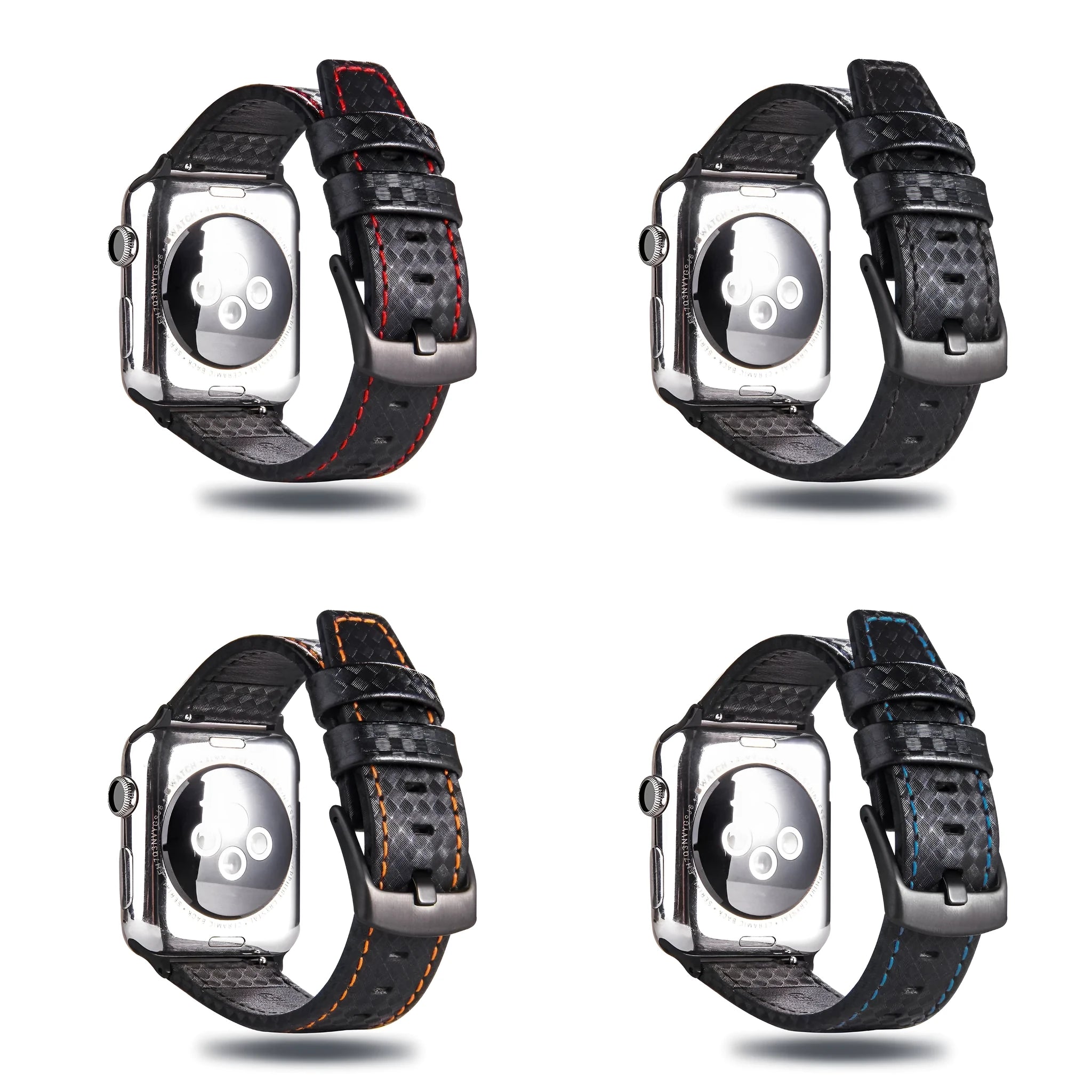 Carbon fibre leather Apple Watch strap in multiple colours with PC hard case