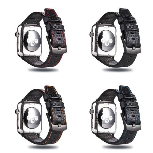 Carbon fibre leather Apple Watch strap in multiple colours with PC hard case