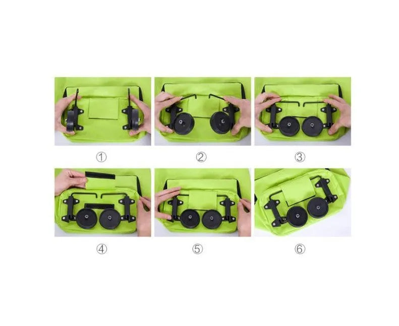Green 3 in 1 heavy duty shopping cart with Oxford cloth, expanded size 55x28x18cm, folded size 28x18x4cm