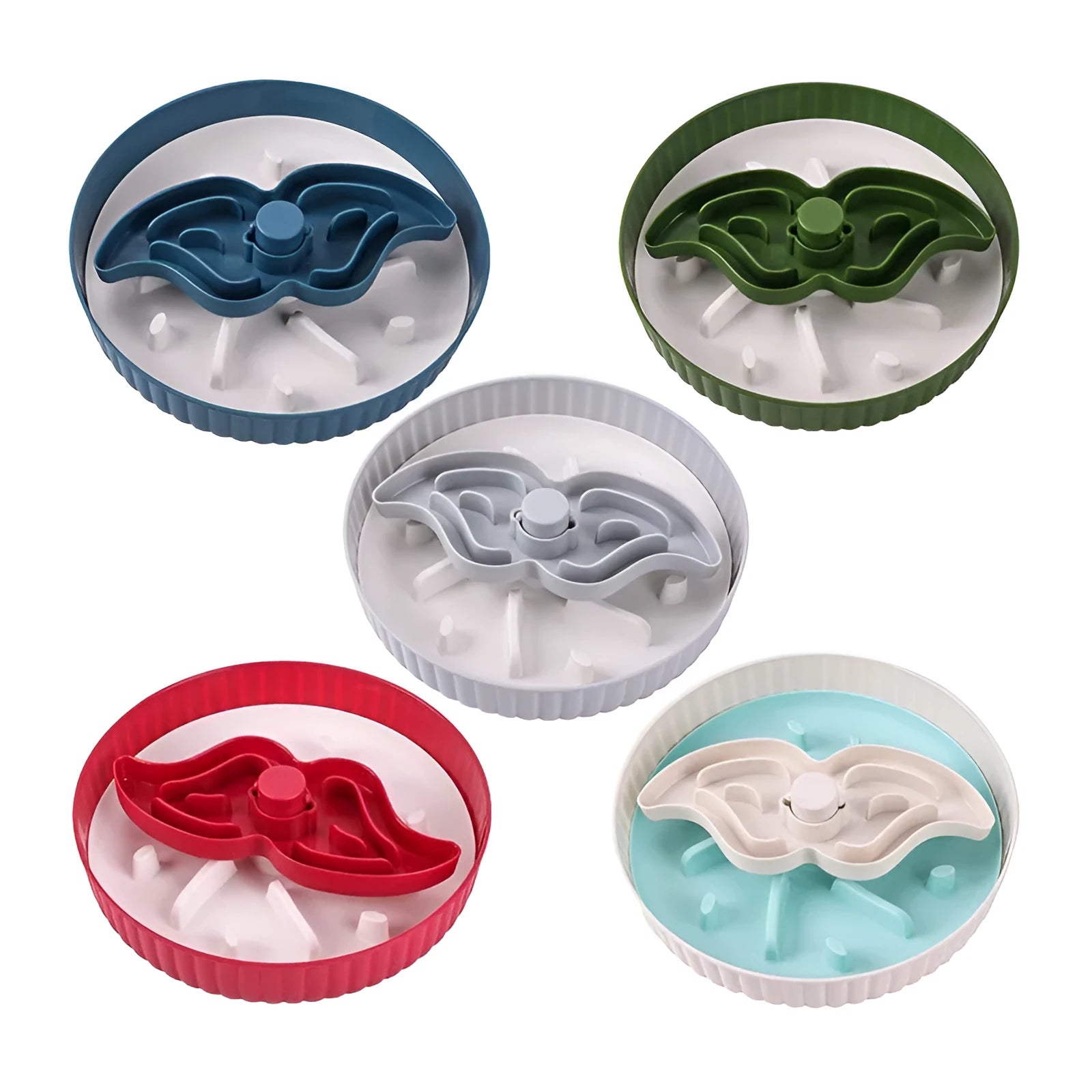 Pet feeding bowl with rotating game board and anti-choke silicone pad in multiple colour options