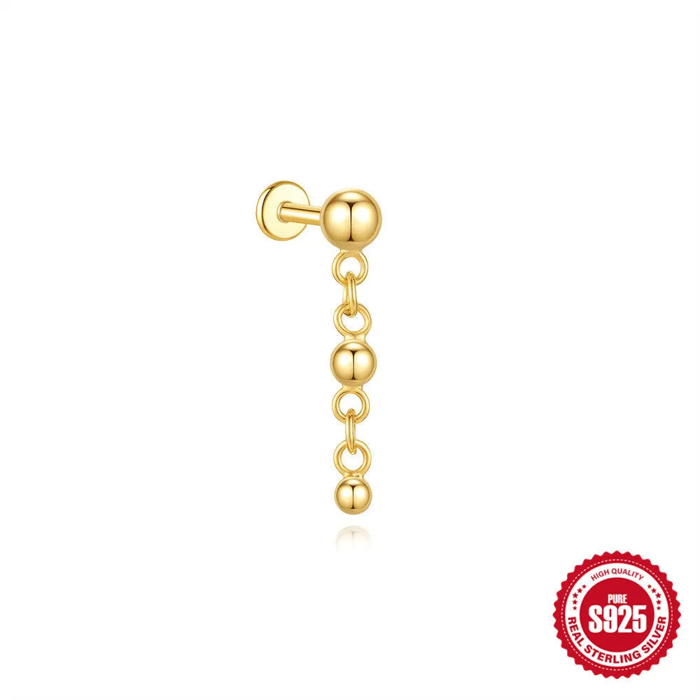 S925 sterling silver water drop shaped earring with a flat spiral puncture pattern, in a gold tone finish.