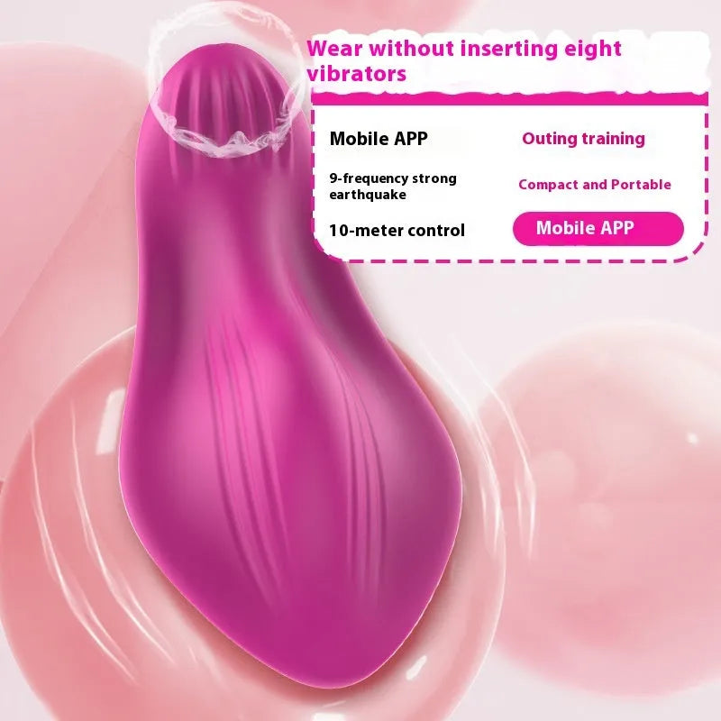 Rose red wearable female massager with smartphone APP remote control on a white background