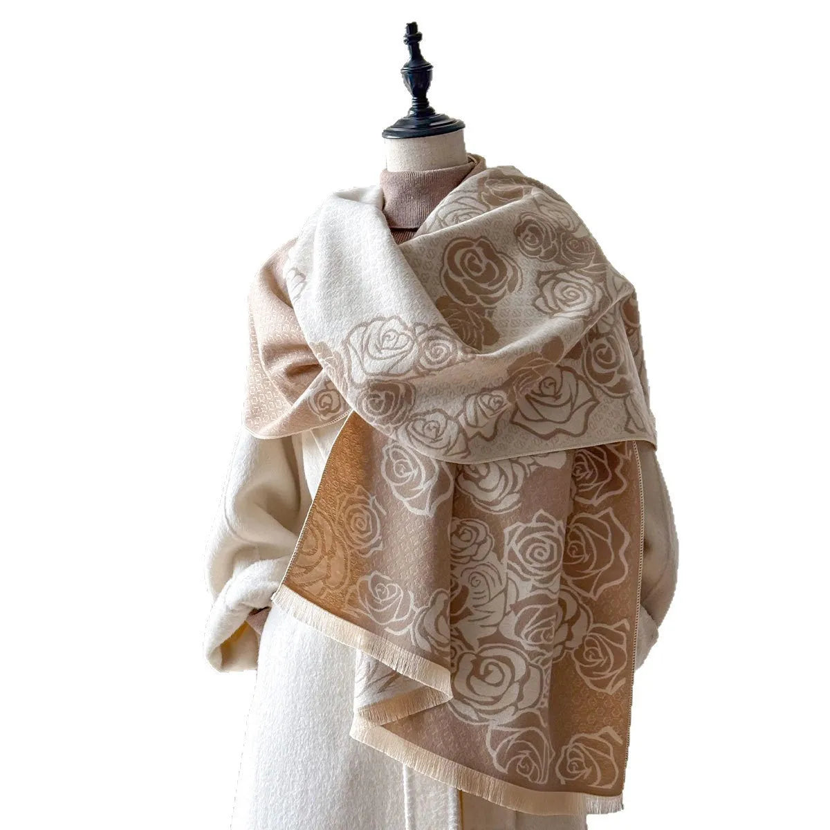 185cm imitation cashmere winter scarf with tassels in black, blue, gray, or khaki colours
