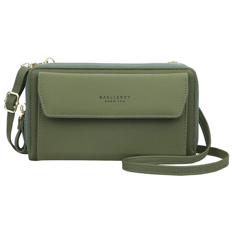 Red PU leather ladies messenger bag with diagonal strap and zipper closure