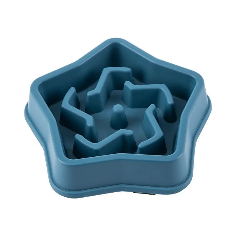 Yellow plastic dog slow feeding bowl with raised pattern measuring 20.1cm