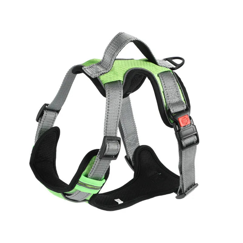 Polyester dog vest harness with chest strap and hand holding rope attachment in various colours
