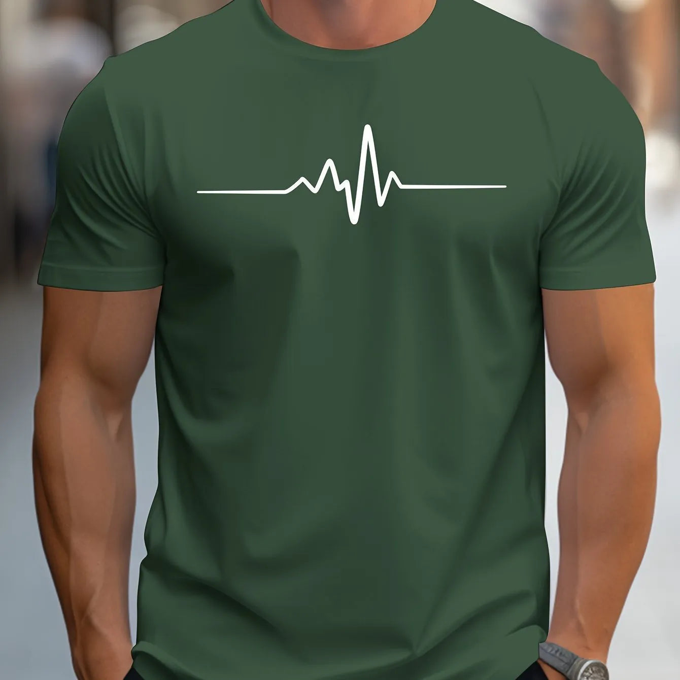 Men's loose fit grey t-shirt with a white 3D letter pattern on the chest, short sleeves.