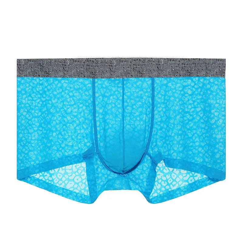 Men's lace boxer briefs in solid colour - low waist seamless transparent design