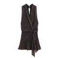 Animal print double breasted mini dress with asymmetric pleated skirt and long sleeves