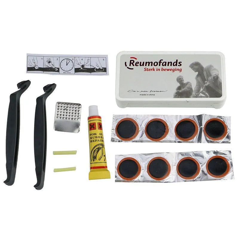Bicycle saddle silicone gel cushion with PU leather cover, waterproof cover, wrench, and tyre repair kit.