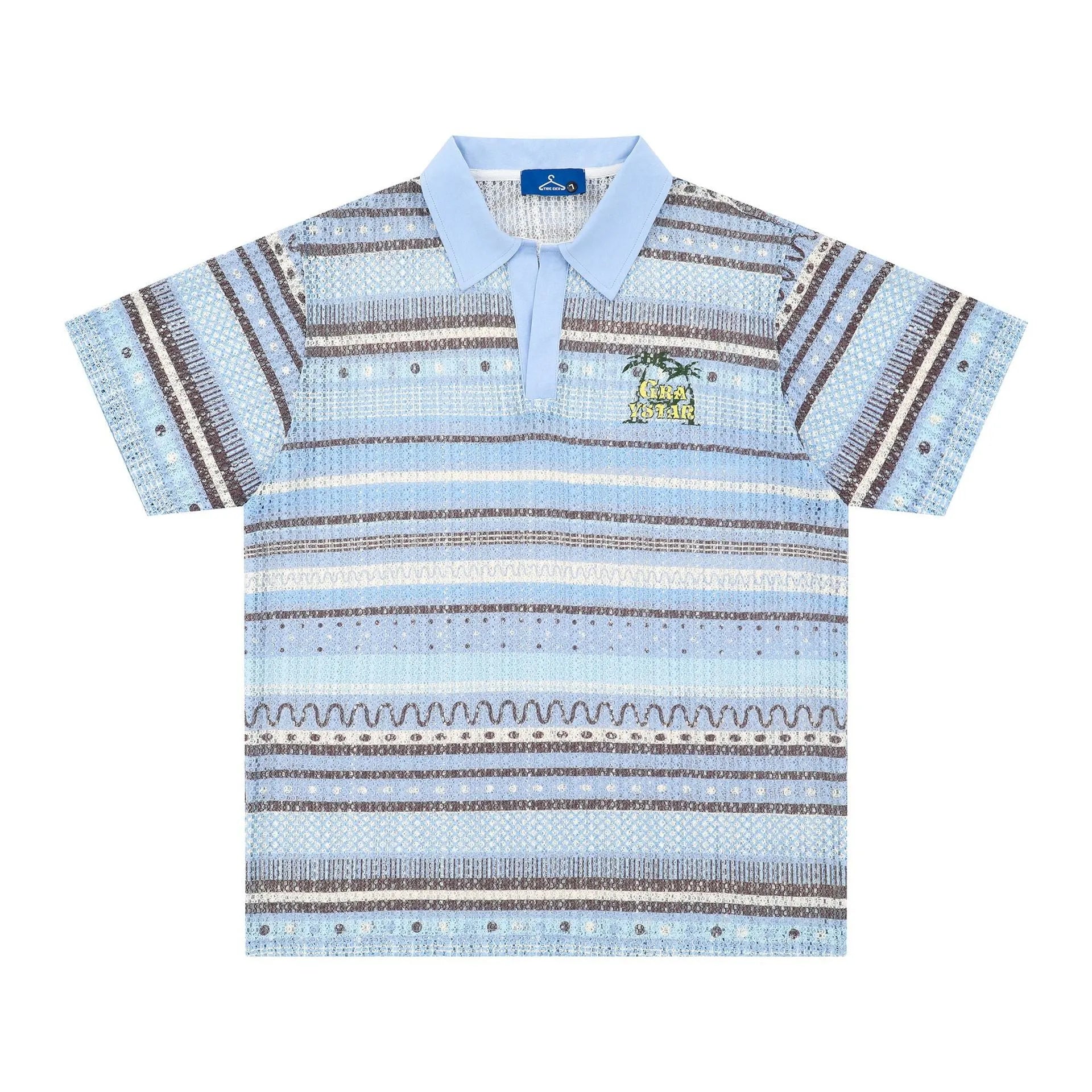 Men's loose fit printed short sleeve shirt in blue or yellow with elastic polyester fabric