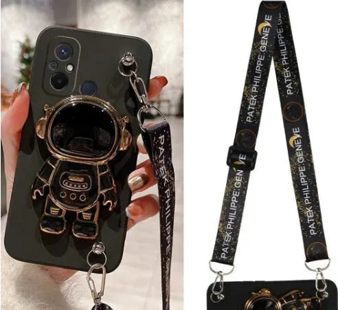Crossbody silicone phone case with lanyard and bracket for Apple iPhone in black colour option