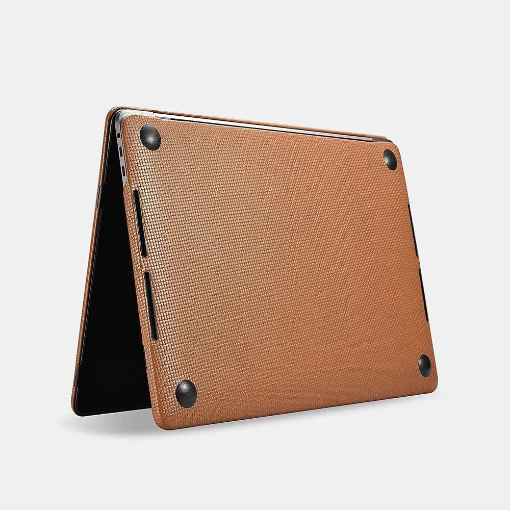 Ultra-thin first layer cowhide leather protective sleeve for Apple notebook, black, cross pattern texture