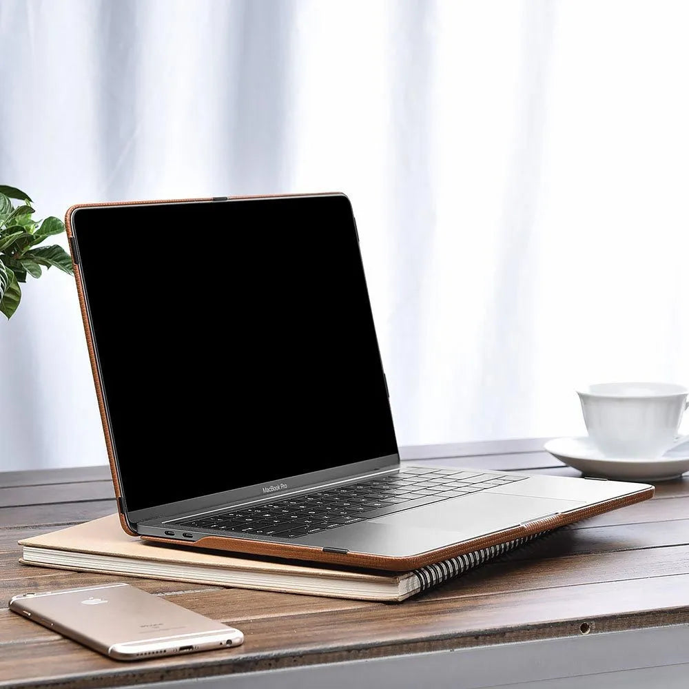 Ultra-thin first layer cowhide leather protective sleeve for Apple notebook, black, cross pattern texture