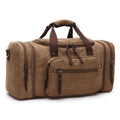 Canvas messenger backpack in khaki with expandable width from 53cm to 58cm and internal zip pockets