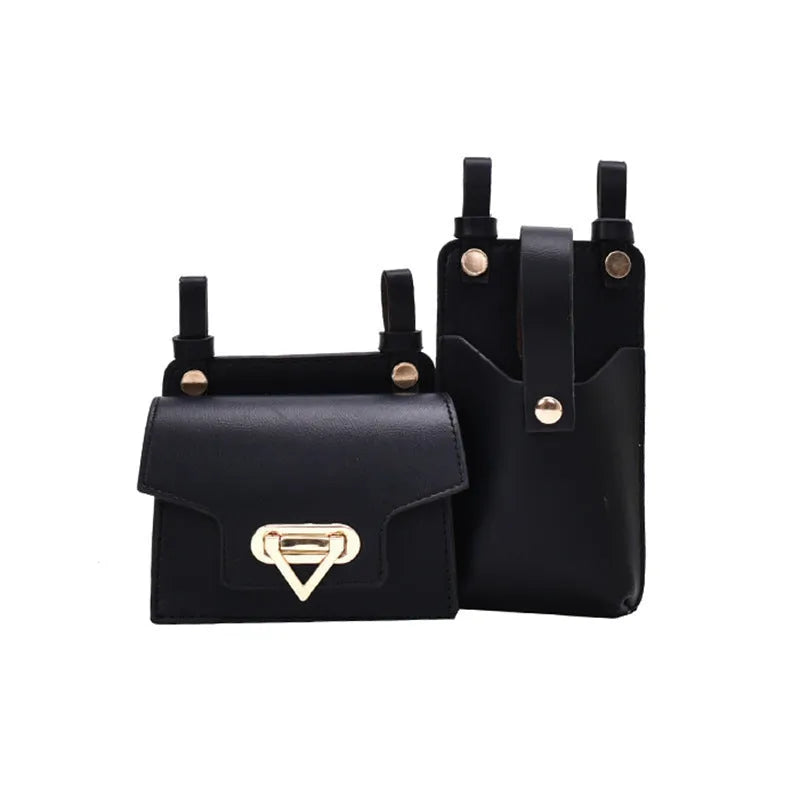 Small square PU women's crossbody chest belt bag in black with colour contrast detailing and magnetic button closure