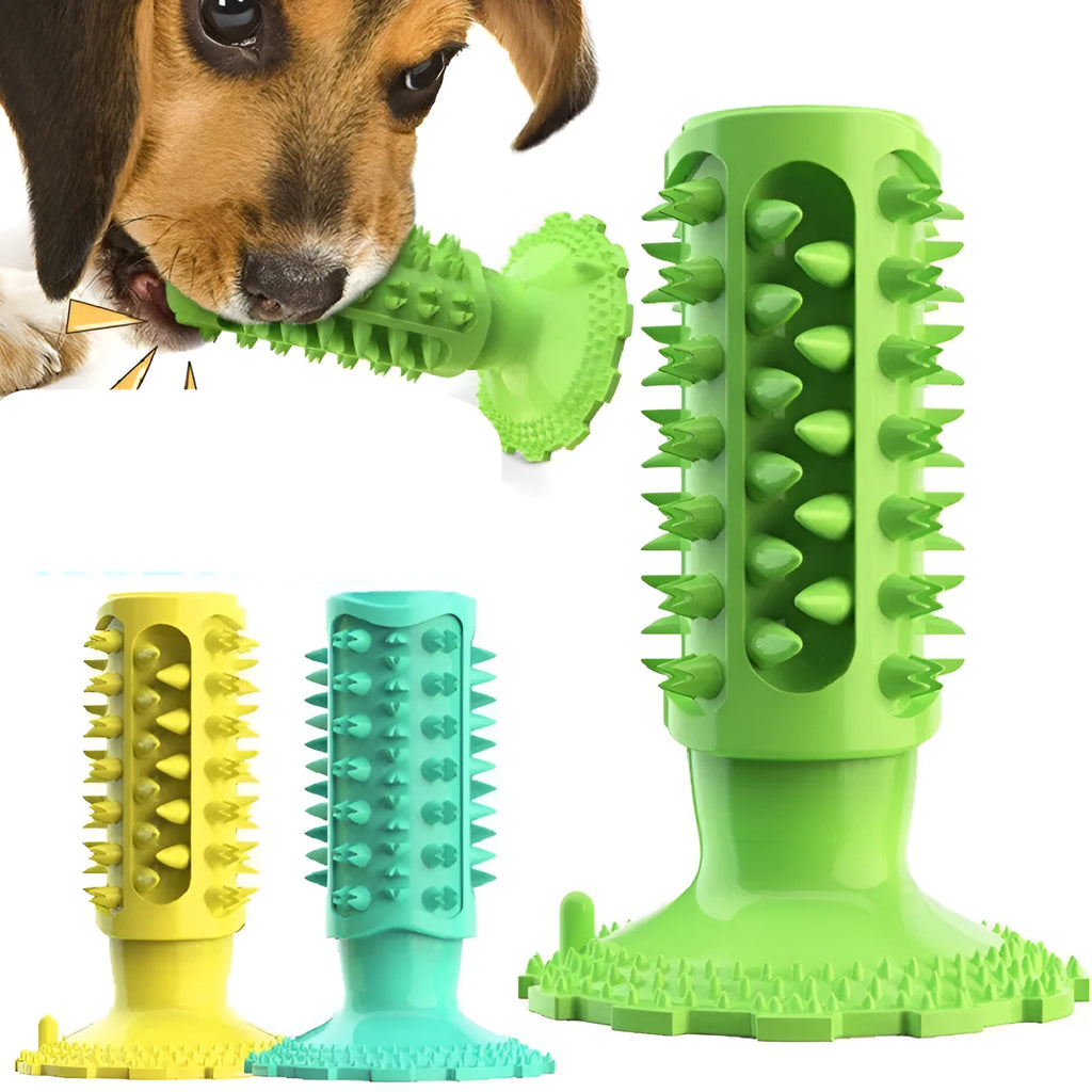 TPR dog toothbrush molar stick in lake blue with serrated edge for teeth cleaning