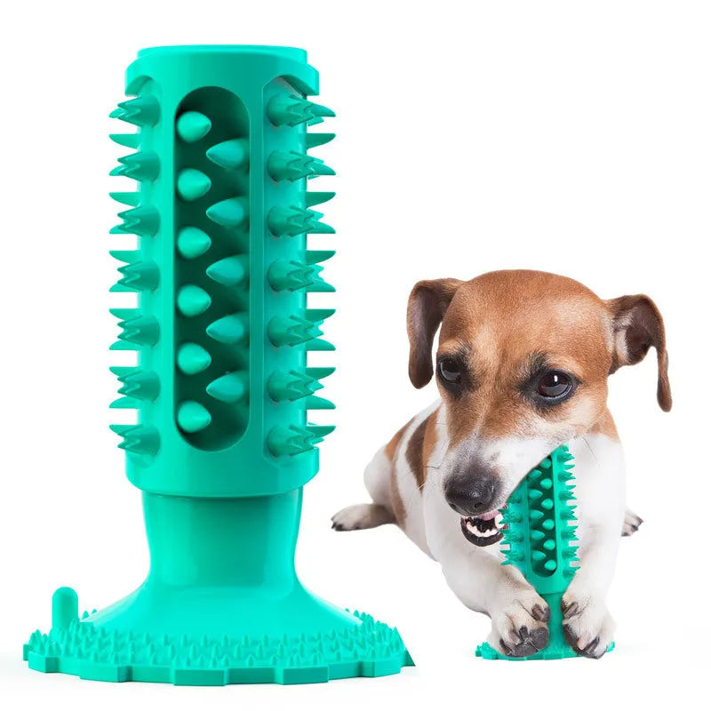 TPR dog toothbrush molar stick in lake blue with serrated edge for teeth cleaning