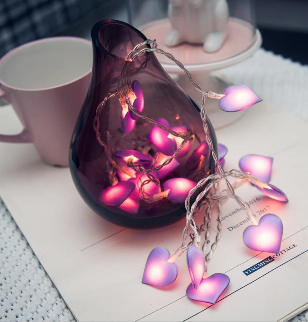 Love heart LED fairy string lights 3m pink purple battery operated bedroom wedding decoration