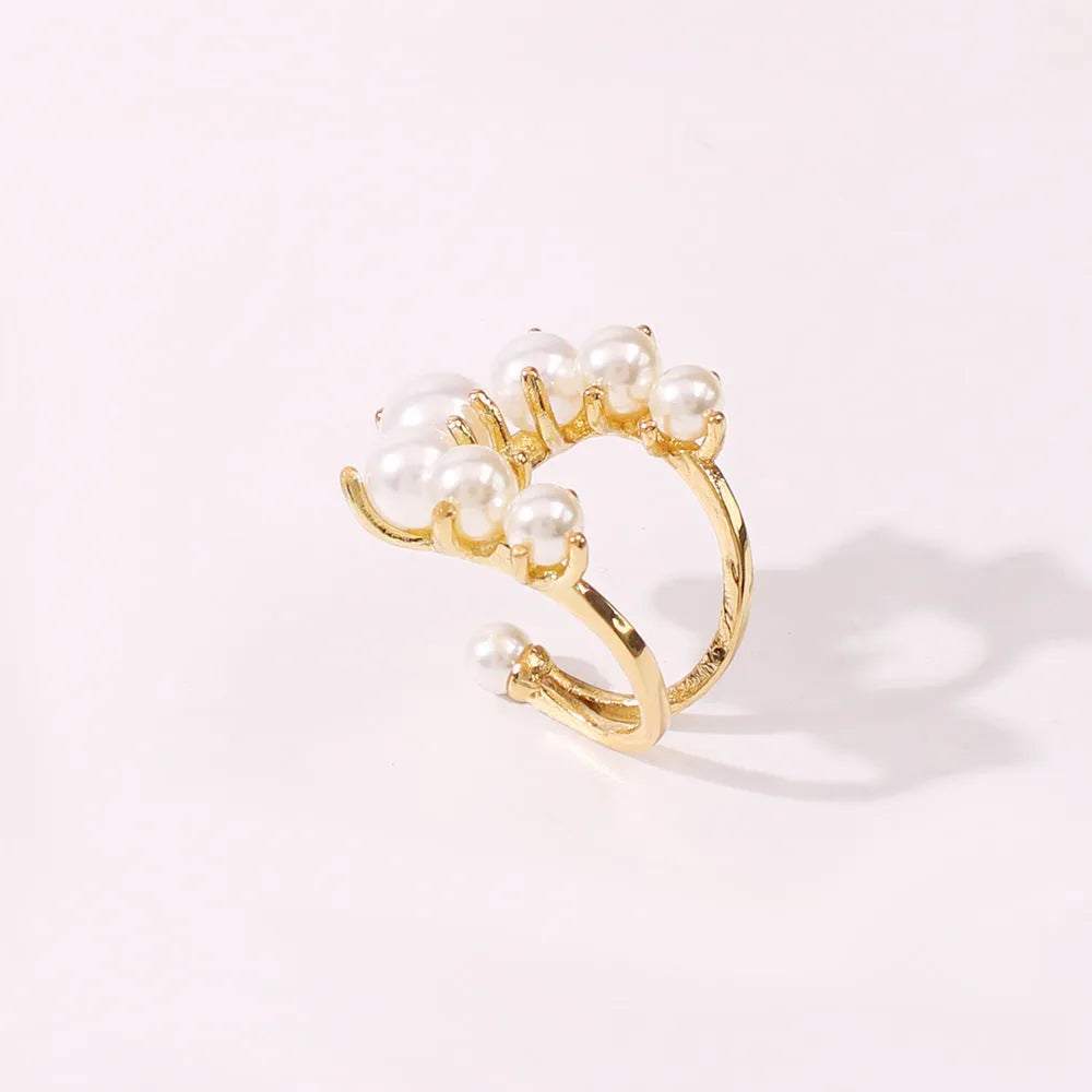 Fashion geometric pearl paved alloy ring in gold one size for women