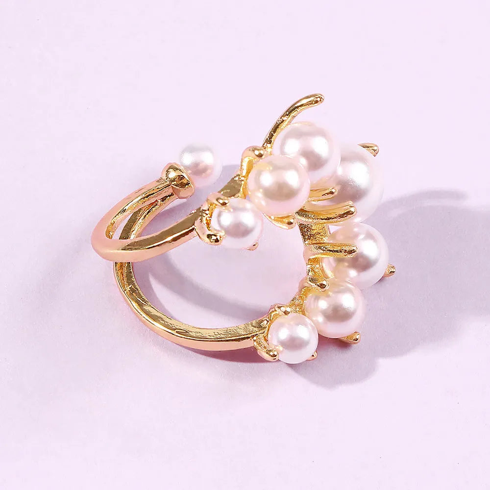 Fashion geometric pearl paved alloy ring in gold one size for women