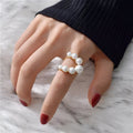 Fashion geometric pearl paved alloy ring in gold one size for women