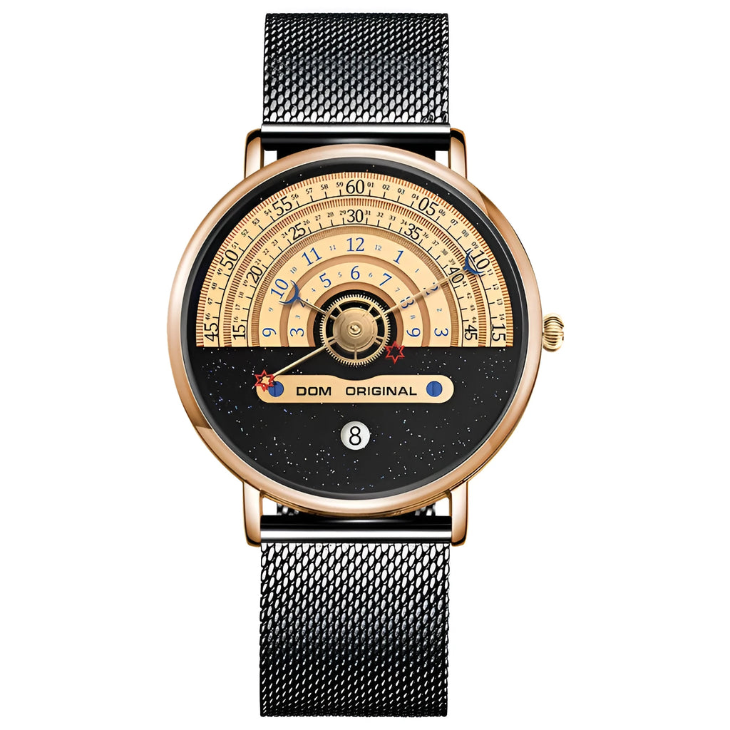 Men's M-1288 quartz sports watch with 40mm dial and alloy case in gold or silver colours