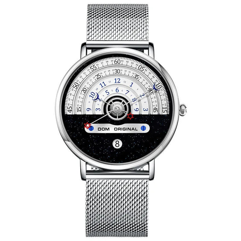 Men's M-1288 quartz sports watch with 40mm dial and alloy case in gold or silver colours