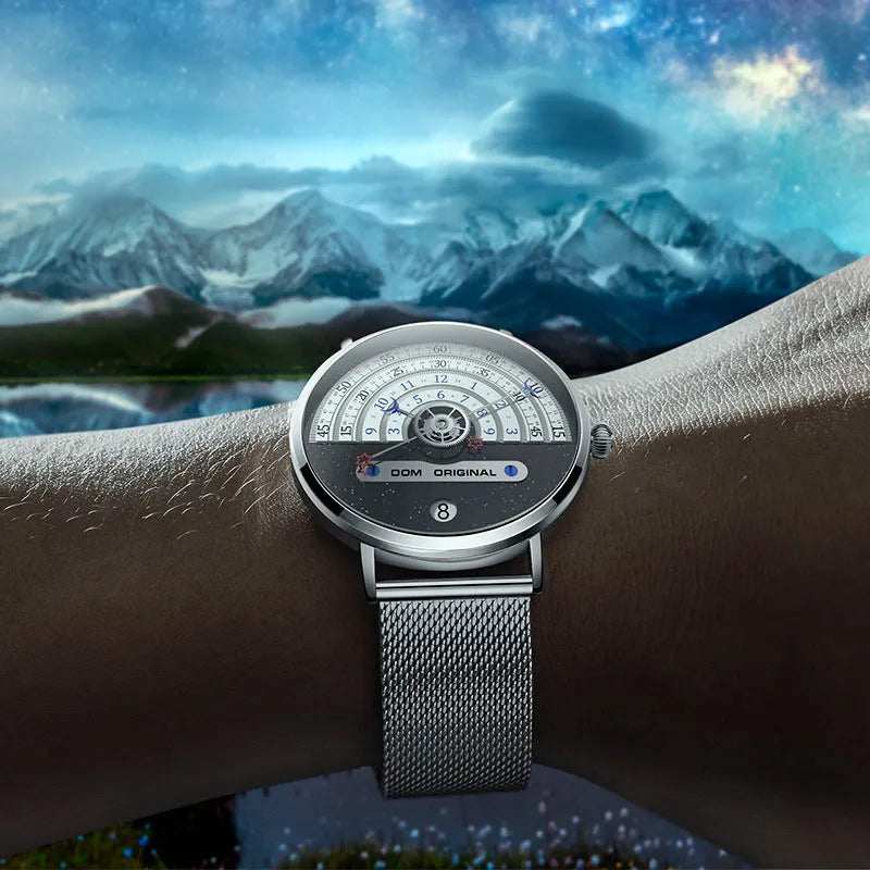Men's M-1288 quartz sports watch with 40mm dial and alloy case in gold or silver colours