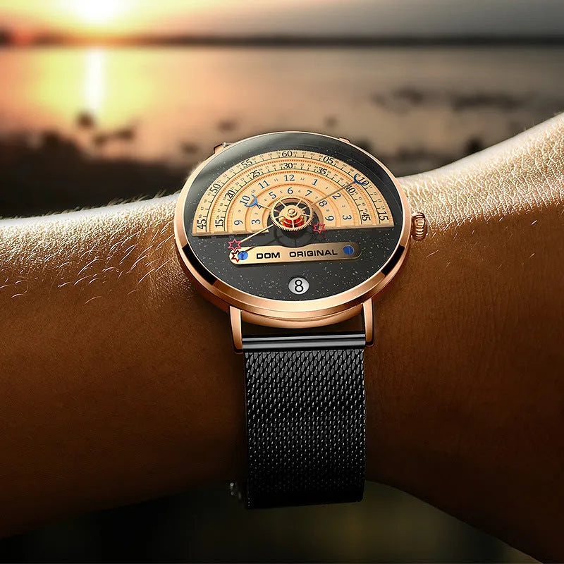 Men's M-1288 quartz sports watch with 40mm dial and alloy case in gold or silver colours