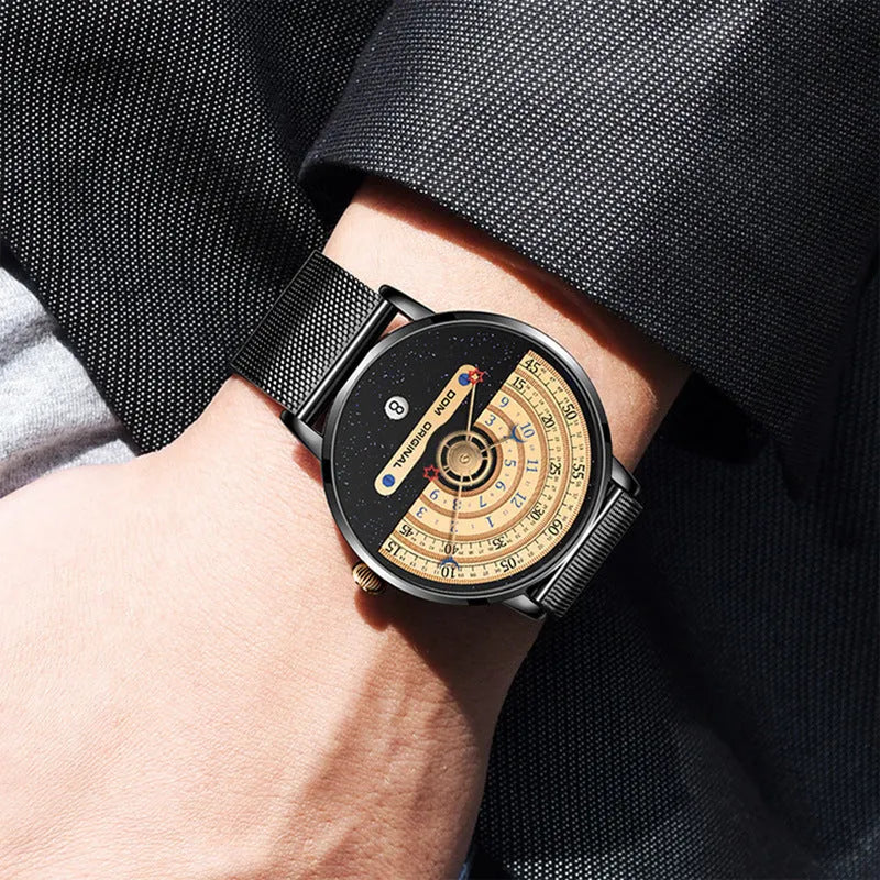 Men's M-1288 quartz sports watch with 40mm dial and alloy case in gold or silver colours
