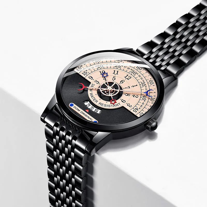 Men's M-1288 quartz sports watch with 40mm dial and alloy case in gold or silver colours